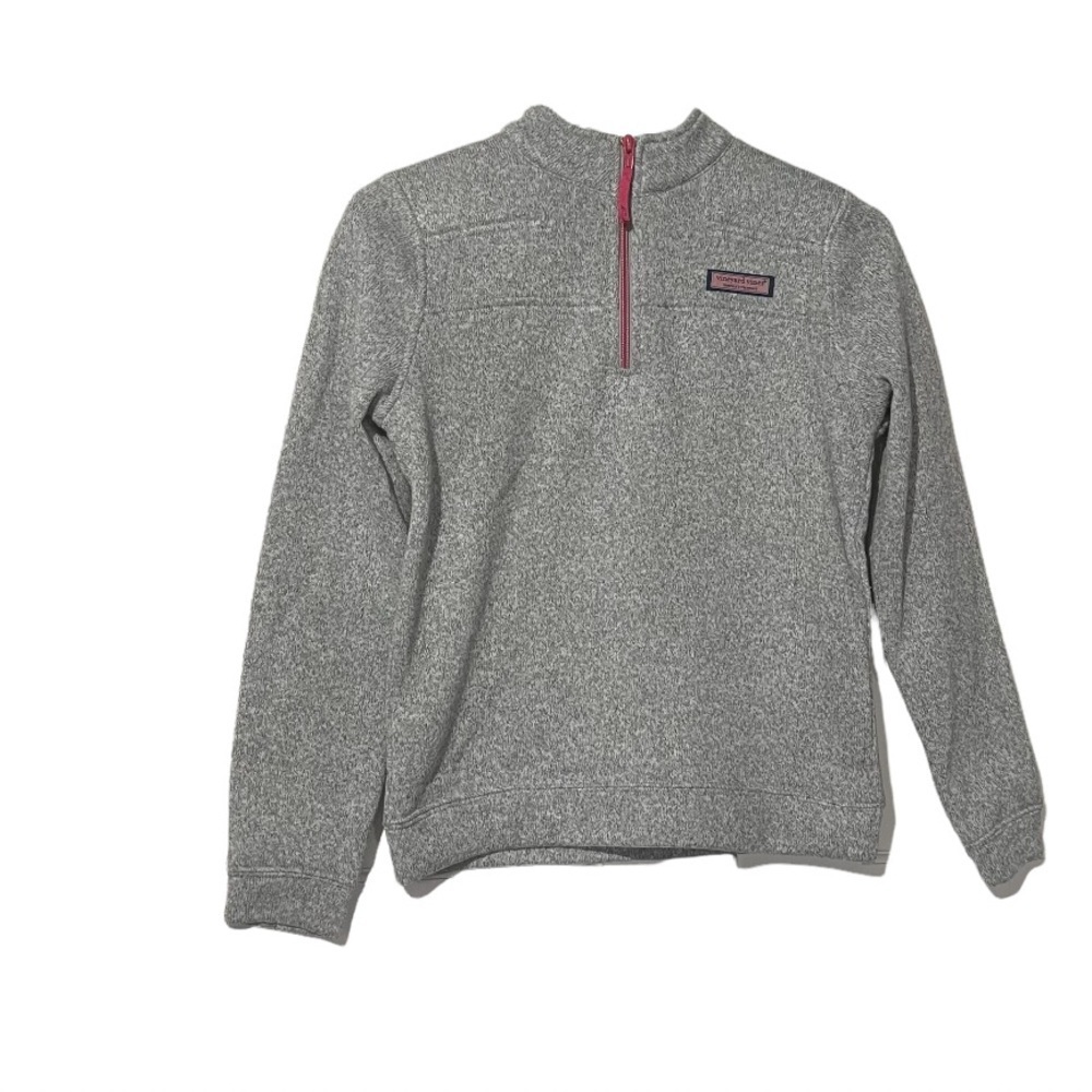 Vineyard Vines Girls Quarter Zip Sweater Fleece Grey Size Large Fall Preppy